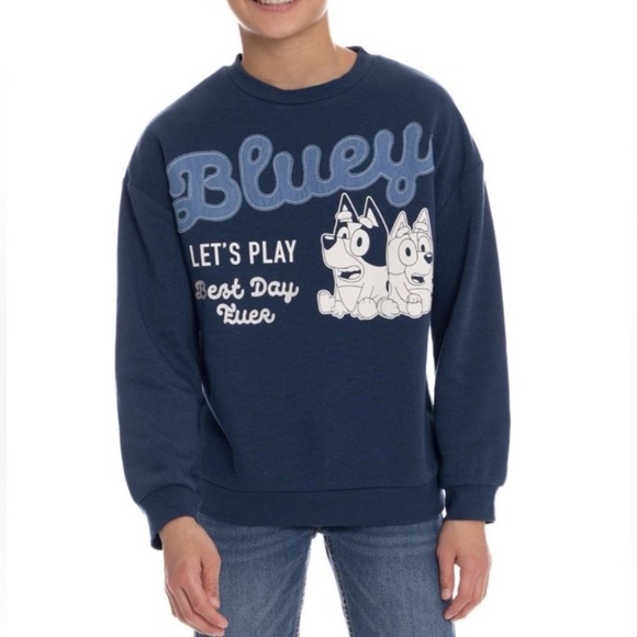 Bluey Other - BLUEY Kids Character Soft Crewneck Sweatshirt Blue with Embroidery & Appliqué